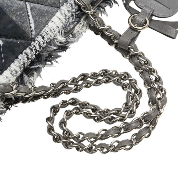 Chanel Matelasse Tote Bag Handbag Black Gray Vinyl Tweed Women's CHANEL - Picture 4 of 11